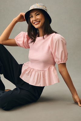 English Factory Puff-sleeve Peplum Top In Pink