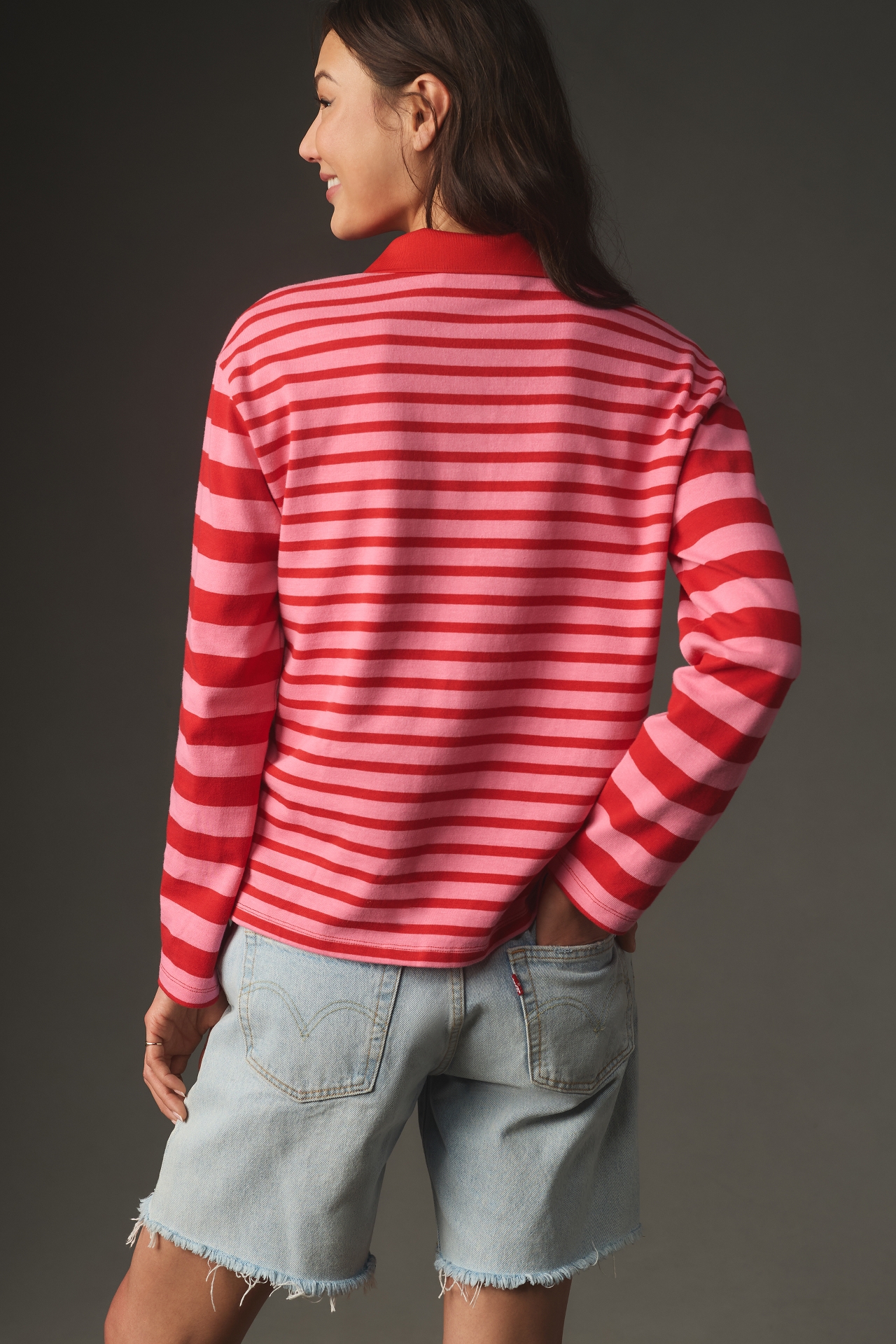 English Factory Long-Sleeve Striped Polo Top