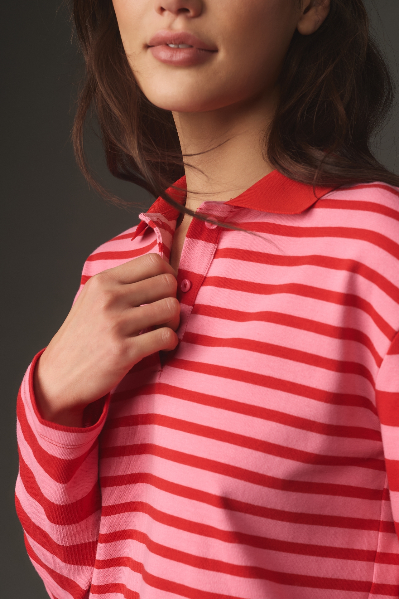 English Factory Long-Sleeve Striped Polo Top