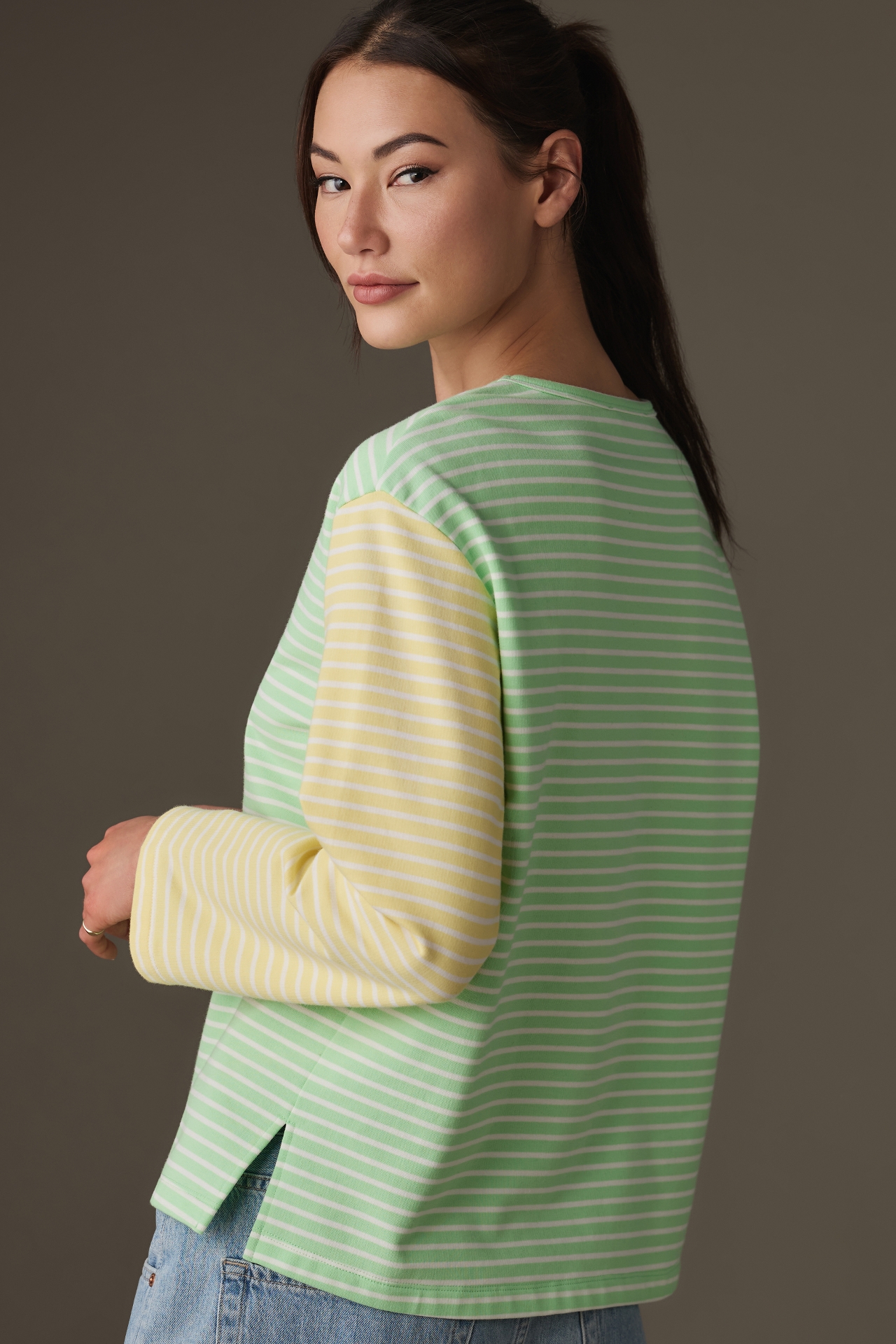 English Factory Long-Sleeve Contrast Striped Top