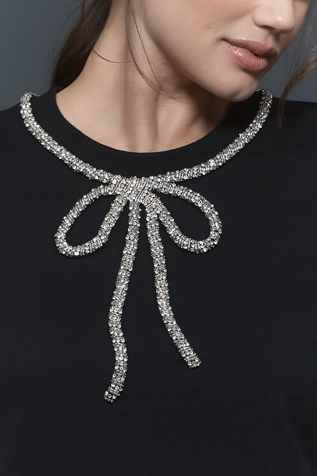 English Factory Rhinestone Bow Tee #5