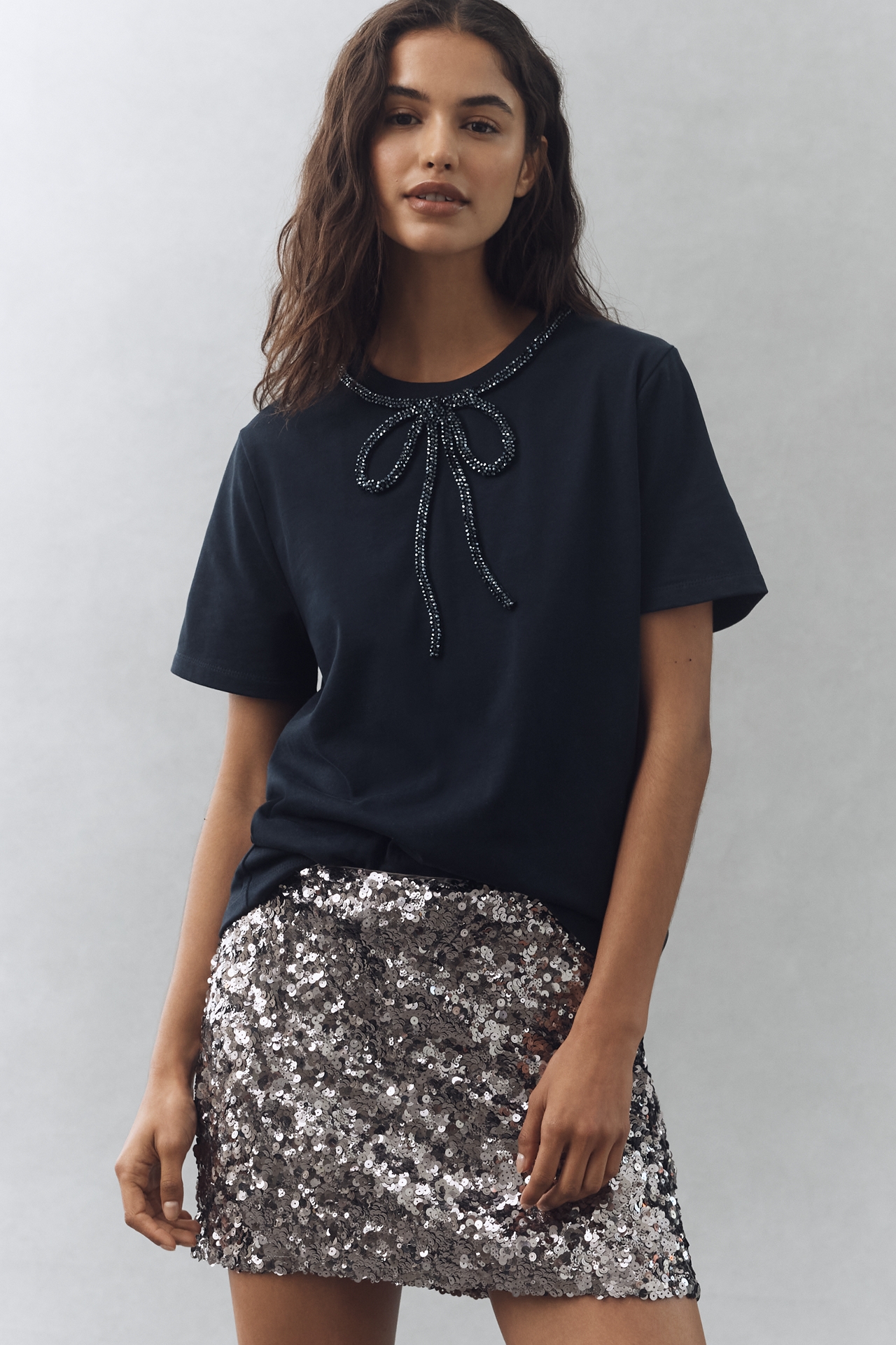 English Factory Rhinestone Bow Tee