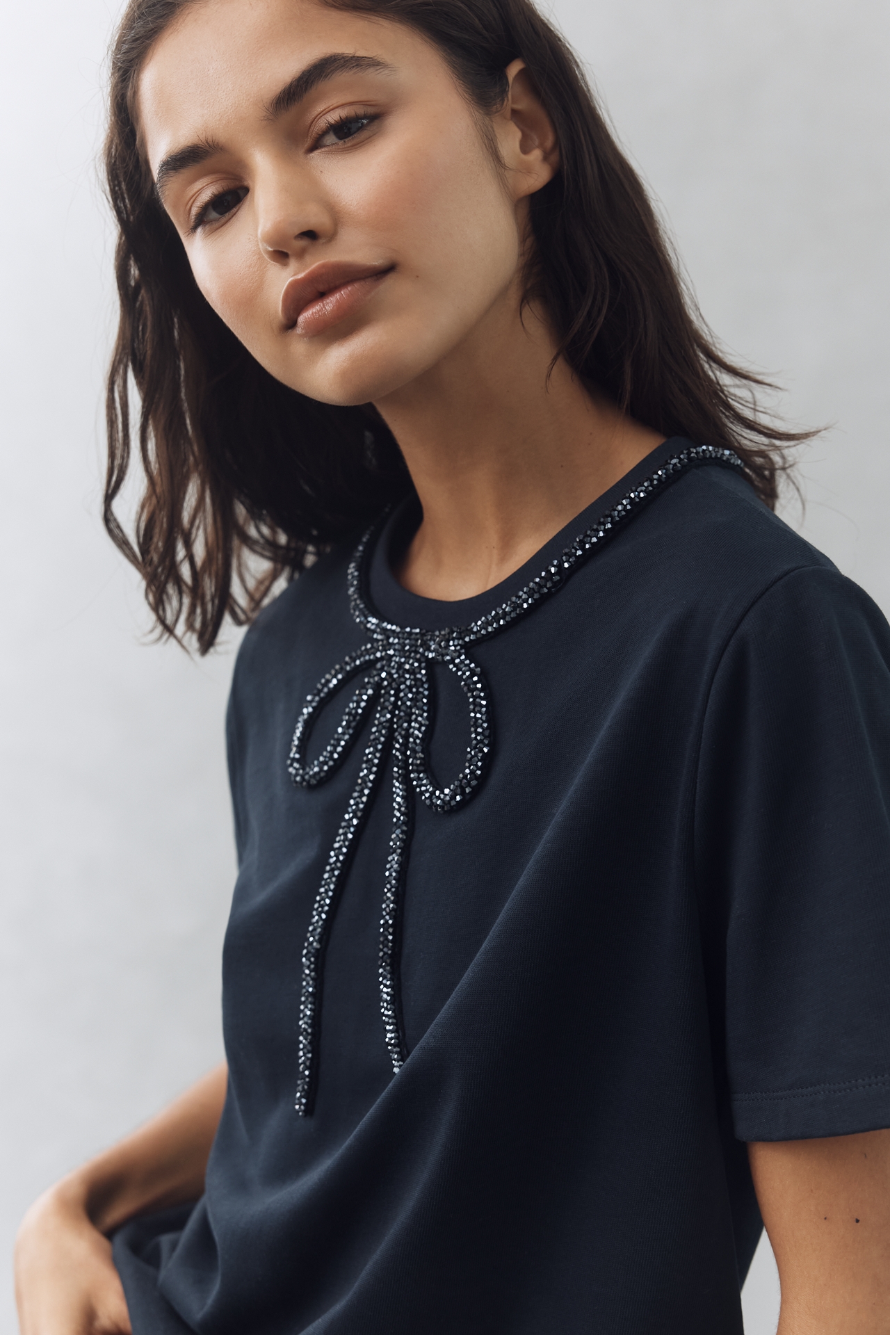 English Factory Rhinestone Bow Tee
