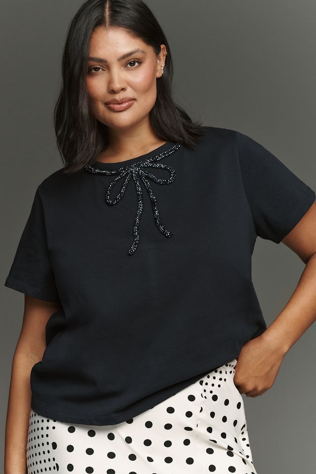 English Factory Rhinestone Bow Tee #4