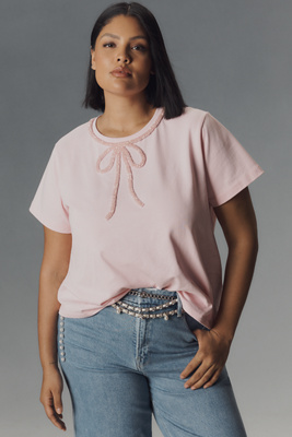 English Factory Rhinestone Bow Tee In Pink