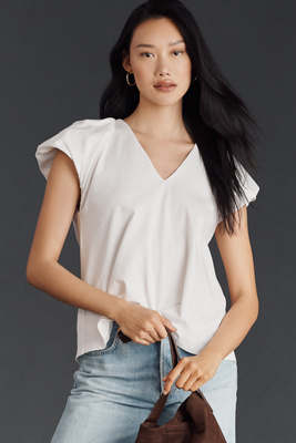 English Factory Balloon-sleeve V-neck Blouse In White