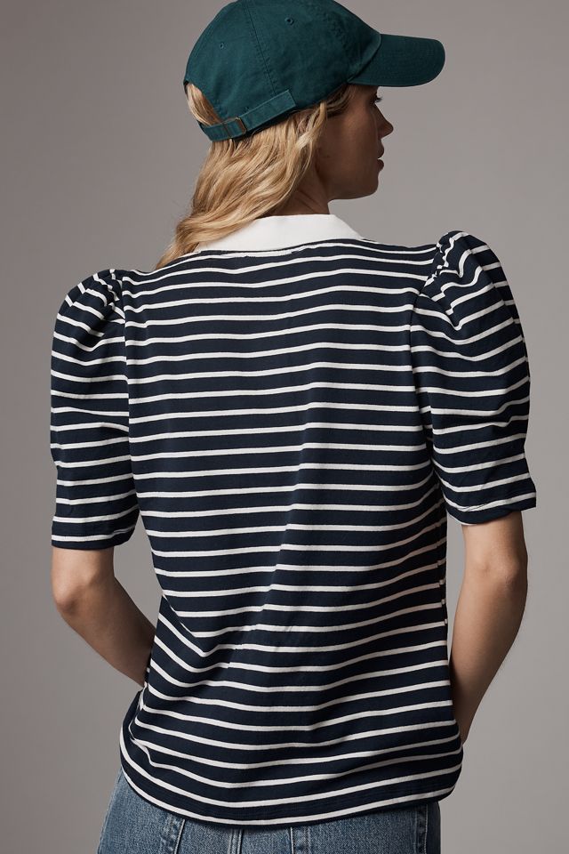 English Factory Puff-Sleeve Striped Polo Top #1