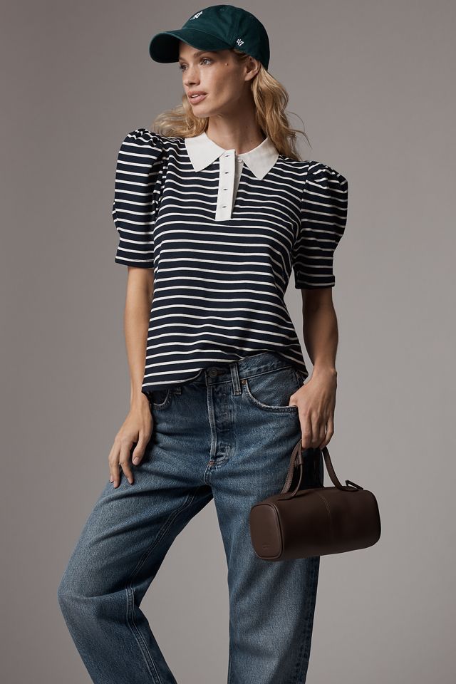 English Factory Puff-Sleeve Striped Polo Top #2