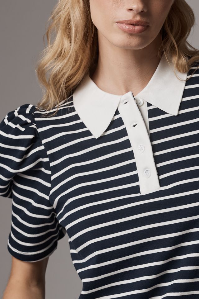 English Factory Puff-Sleeve Striped Polo Top #3