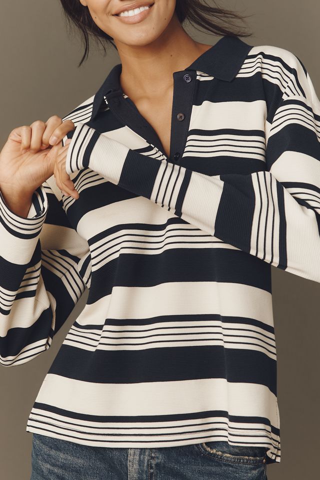 English Factory Long-Sleeve Striped Polo Top #1