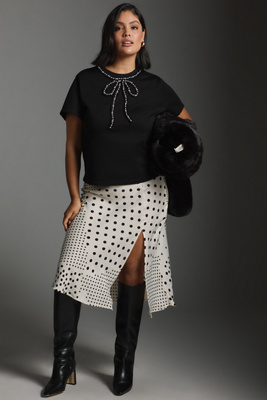 English Factory Beaded Bow Cotton T-Shirt