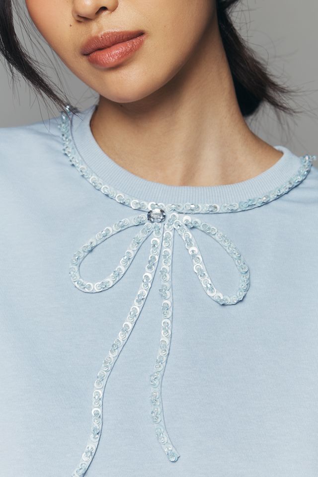 English Factory Beaded Bow 100% Cotton Tee #1