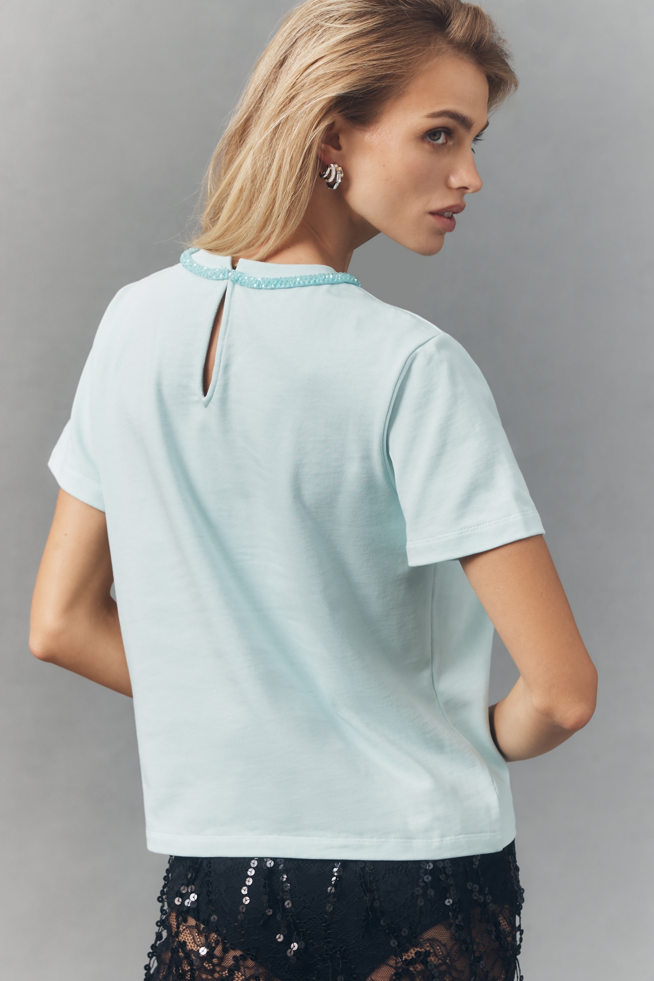 English Factory Beaded Bow Cotton T-Shirt