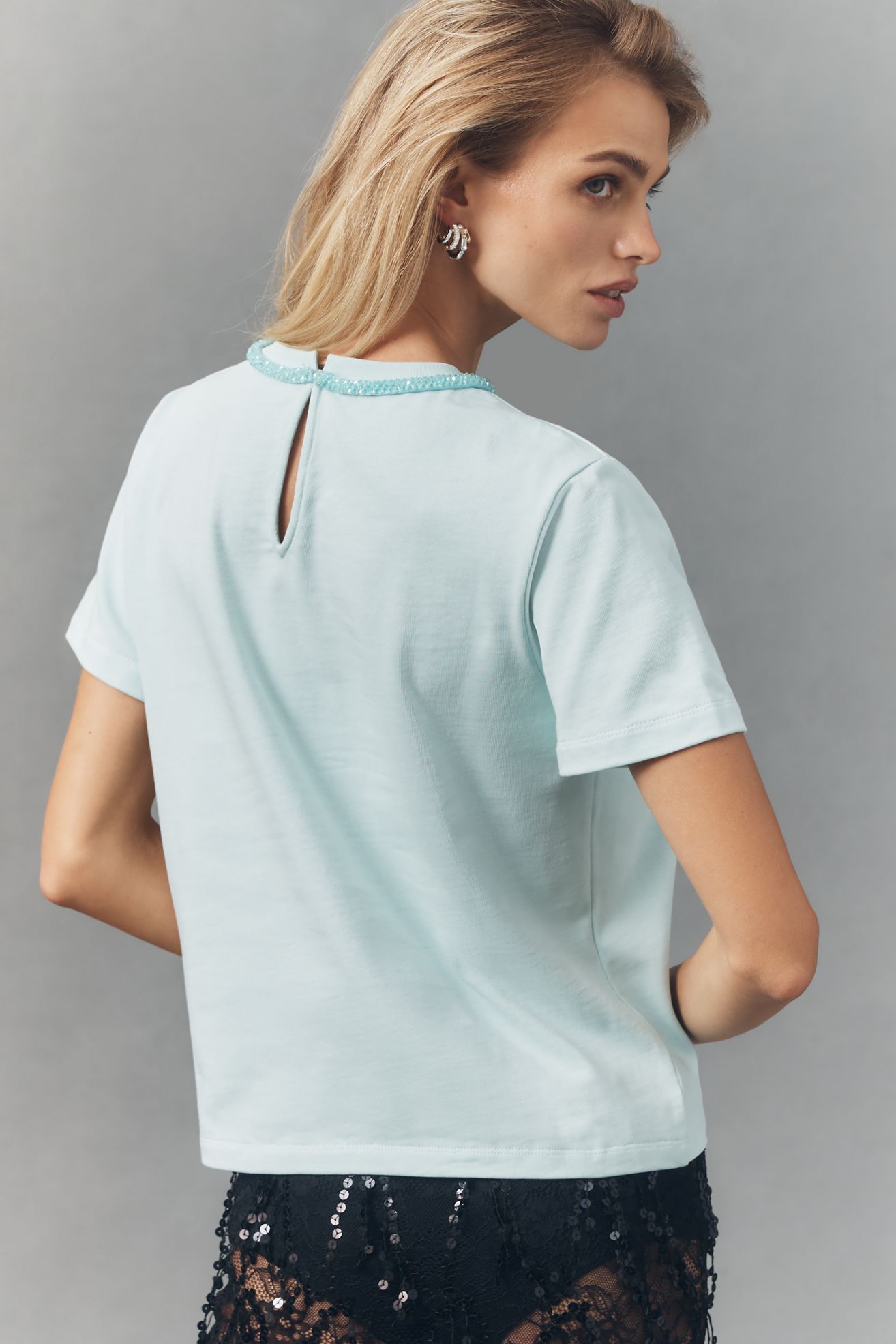 English Factory Beaded Bow Cotton T-Shirt