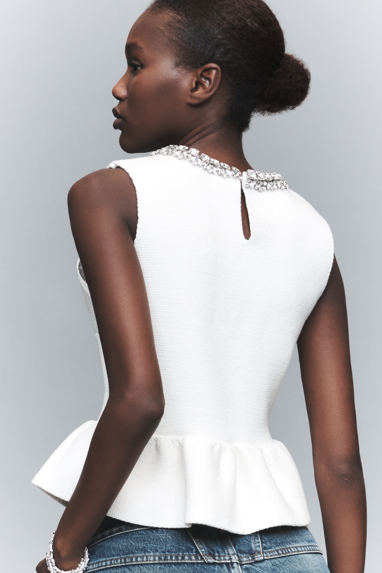 English Factory Petite Rhinestone Peplum Top