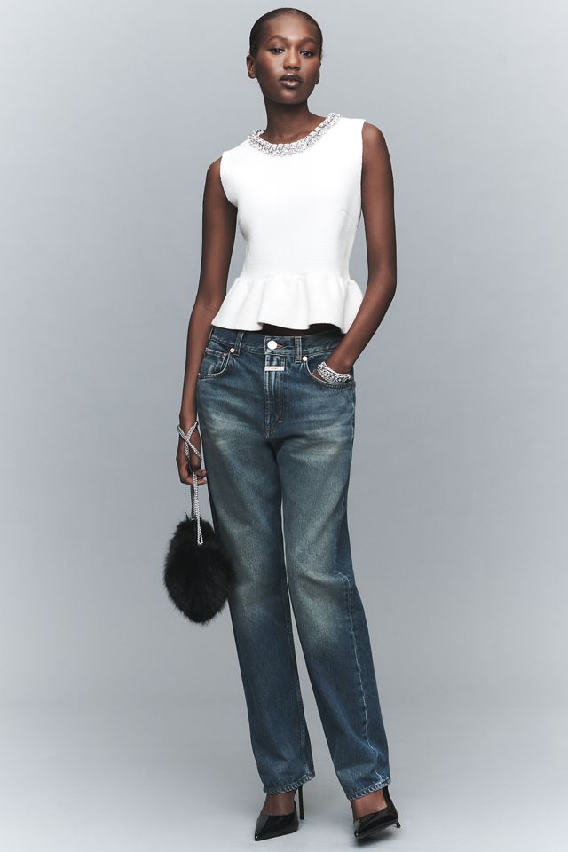 English Factory Petite Rhinestone Peplum Top | Anthropologie