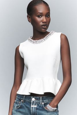 English Factory Petite Rhinestone Peplum Top
