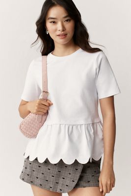 English Factory Cotton Scallop Peplum Top