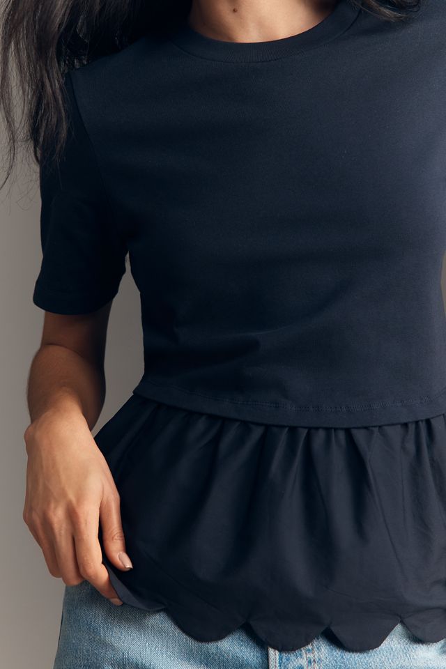 English Factory Cotton Scallop Peplum Top #1