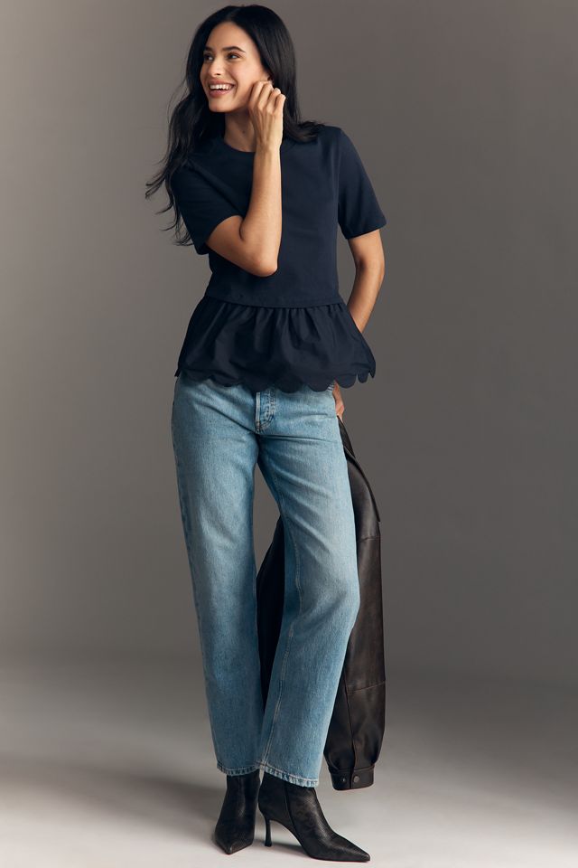 English Factory Cotton Scallop Peplum Top #2