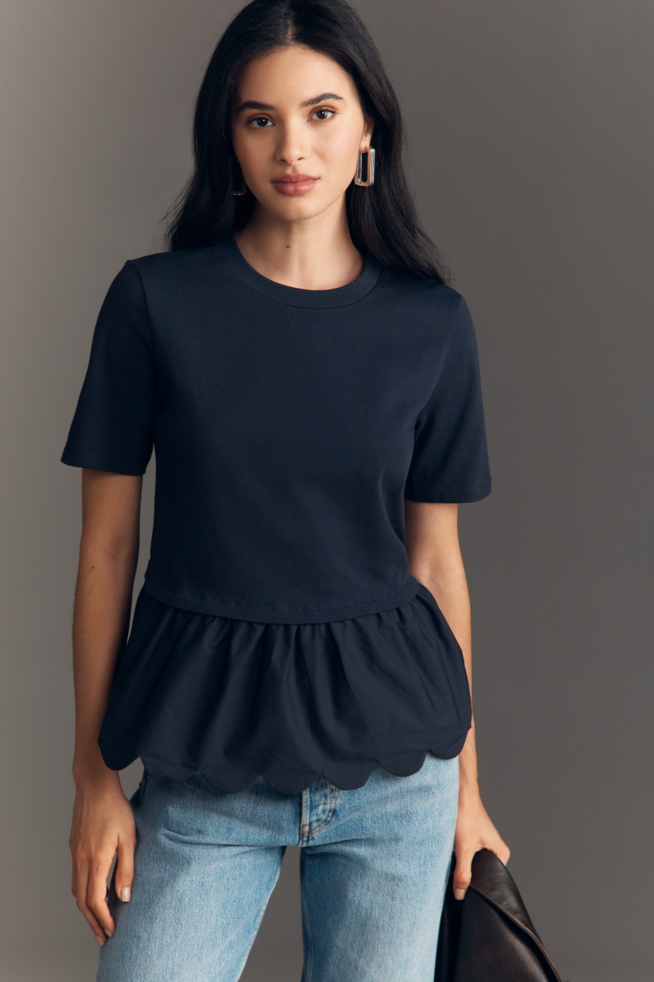 English Factory Cotton Scallop Peplum Top