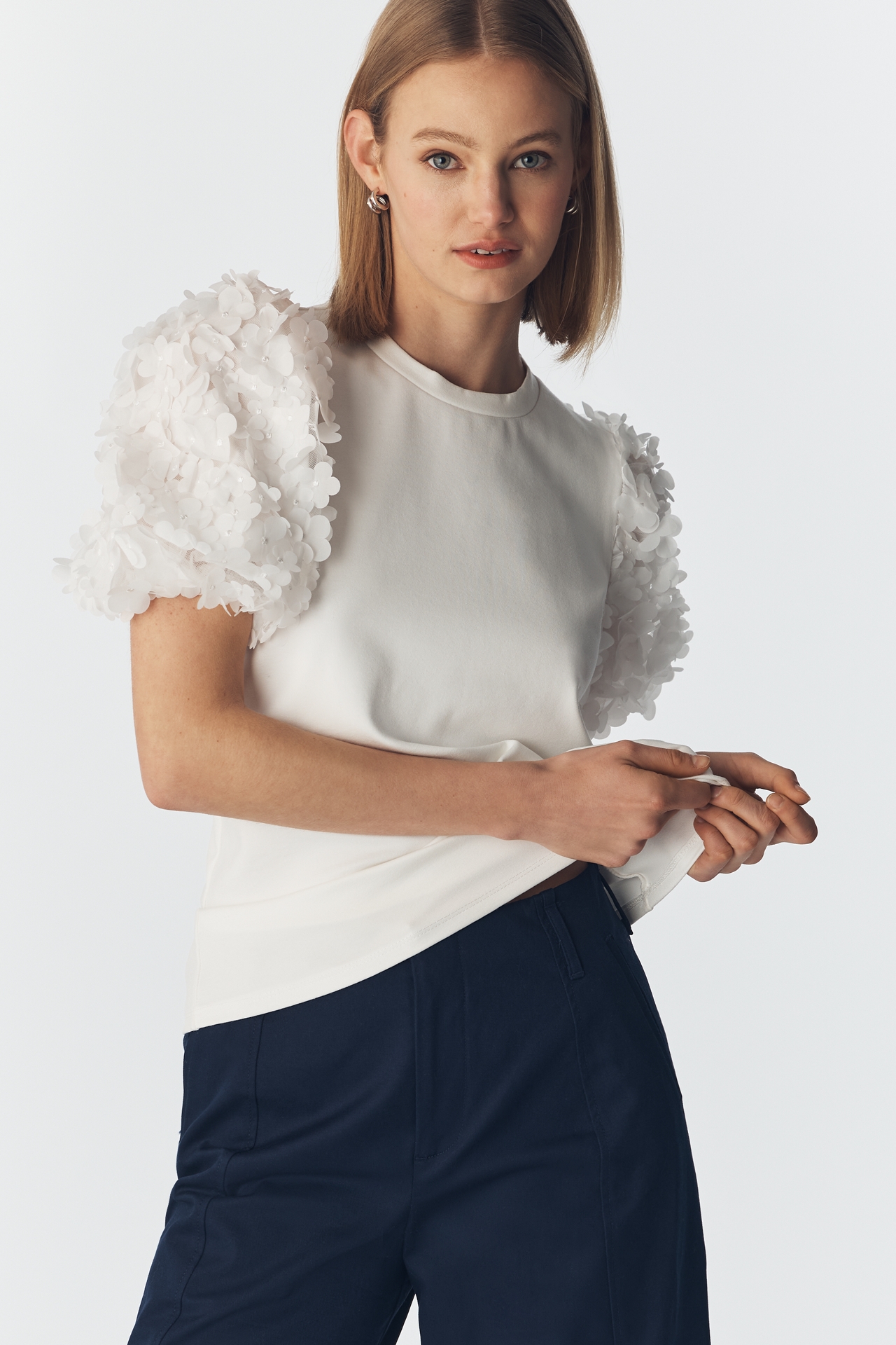 English Factory Textured Puff-Sleeve Top