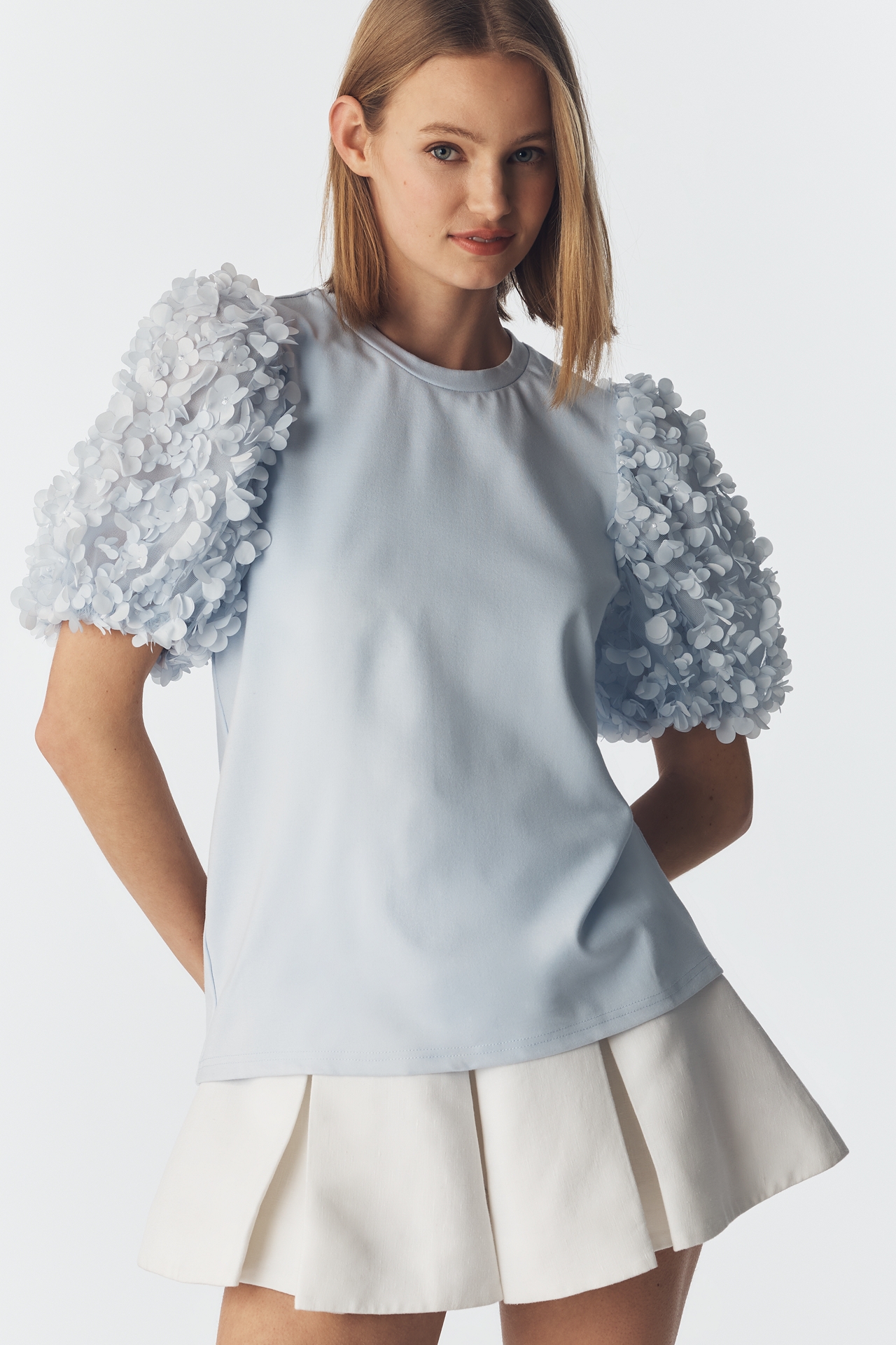 English Factory Textured Puff-Sleeve Top