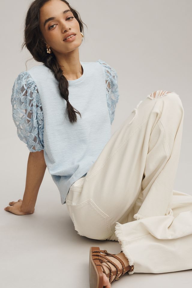 English Factory Lace Puff-Sleeve Top | Anthropologie