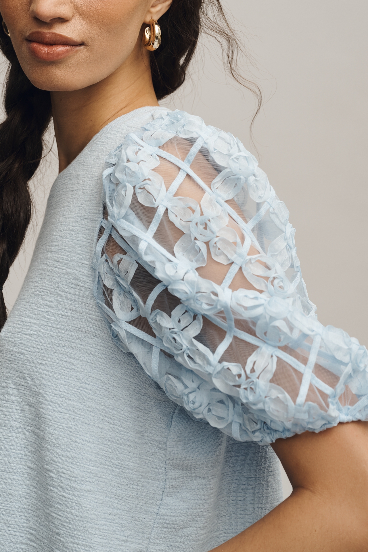 English Factory Lace Puff-Sleeve Top