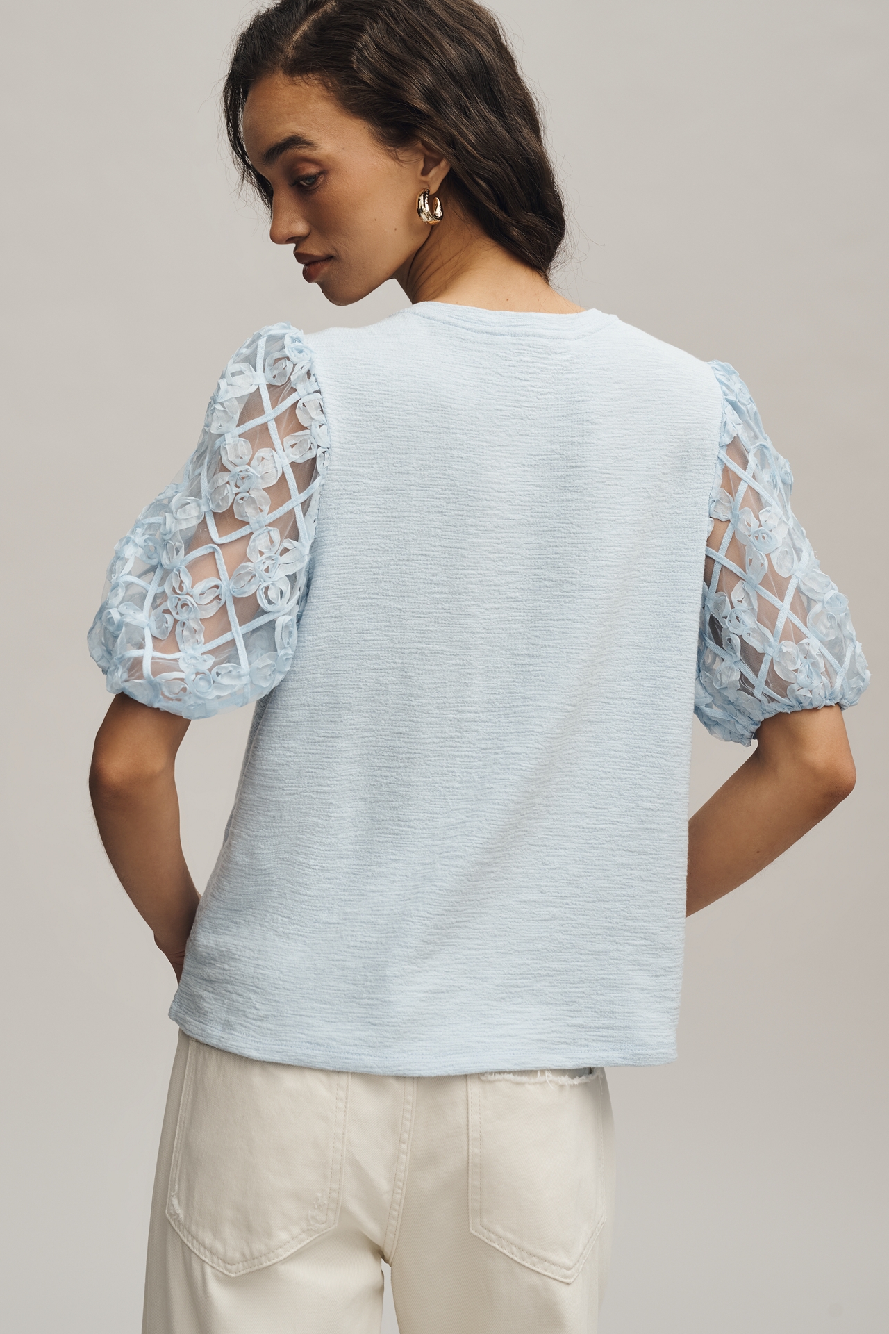 English Factory Lace Puff-Sleeve Top