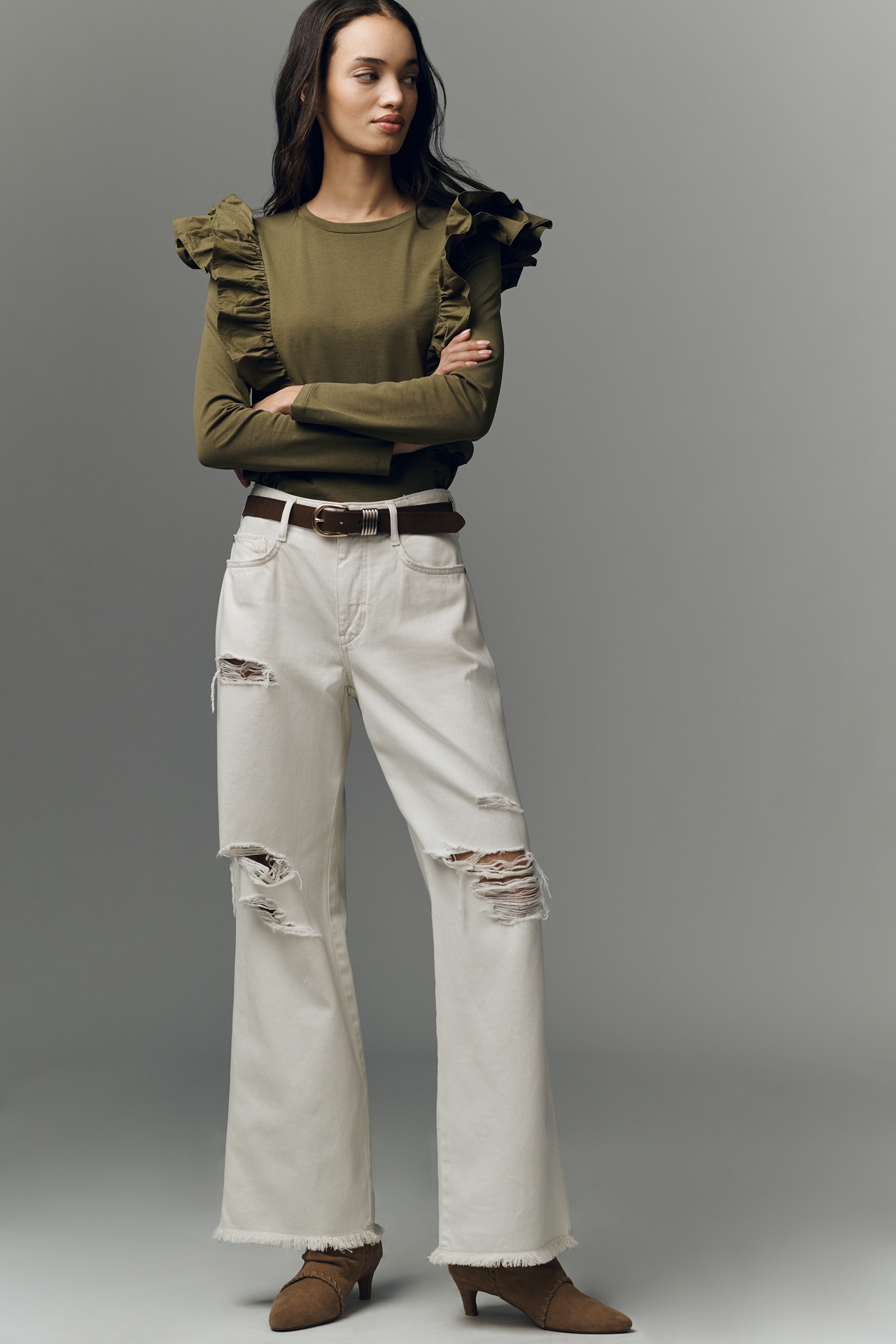 English Factory Ruffled Long-Sleeve Top