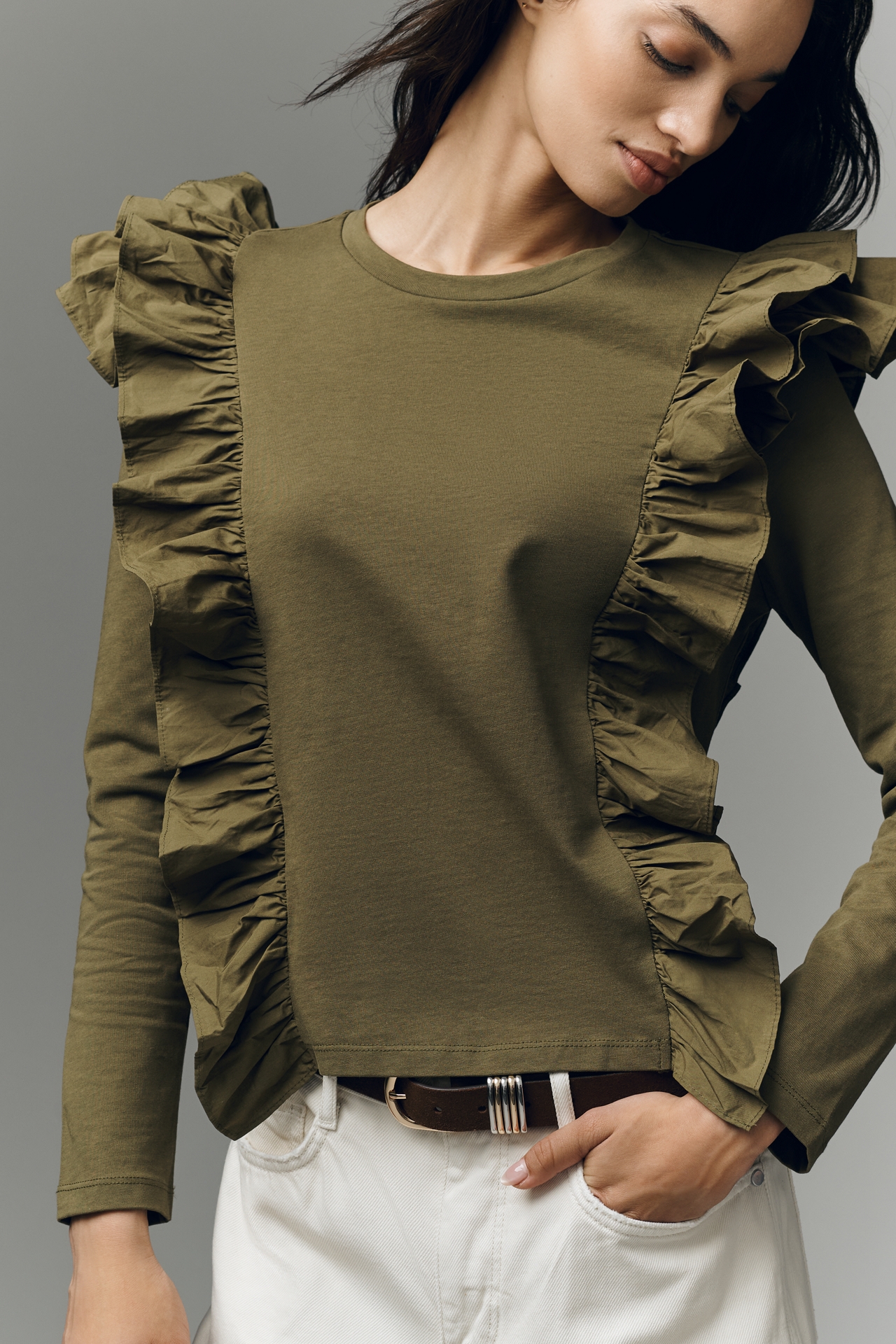 English Factory Ruffled Long-Sleeve Top
