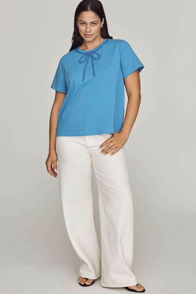 English Factory 100% Cotton Beaded-Bow Tee #1