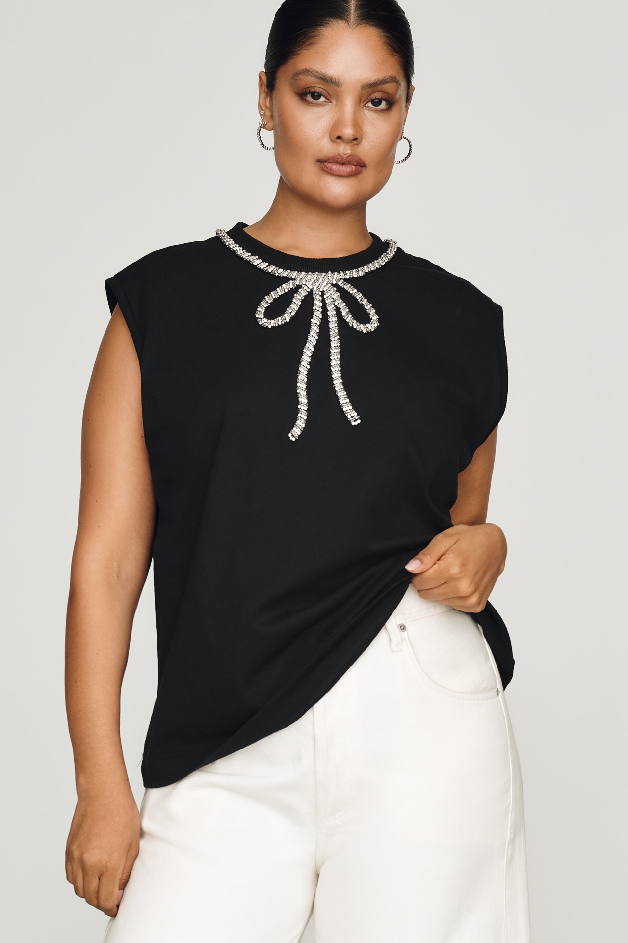 English Factory 100% Cotton Pearl Bow Top