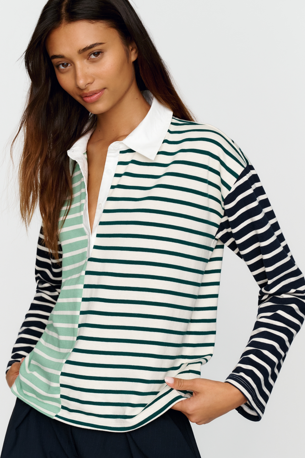 English Factory 100% Cotton Mixed Stripe Rugby Shirt