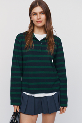 English Factory Cotton Blend Striped Polo Top by Anthropologie