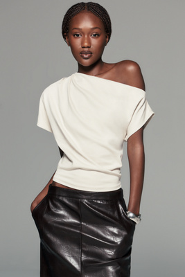 Endless Rose Cotton Blend Off Shoulder Draped Top by Anthropologie