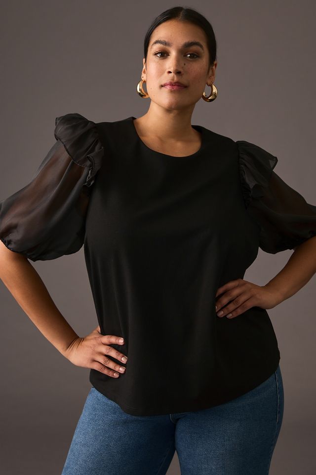 English Factory Puffed Mixed-Media Top #3