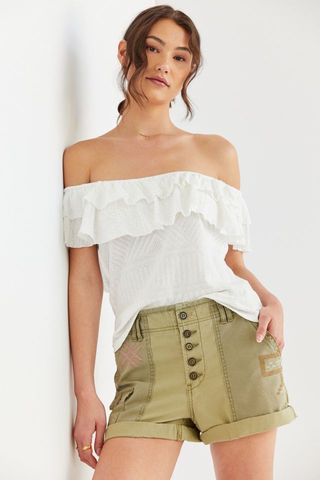 Ruffled Pointelle Off-The-Shoulder Top #2