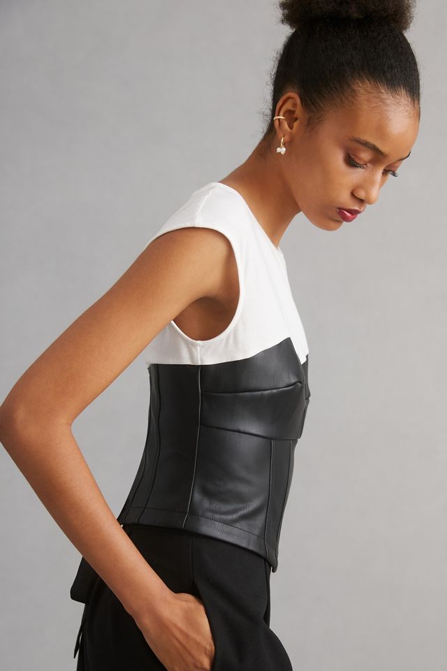 By Anthropologie Faux Leather Corset Top #2