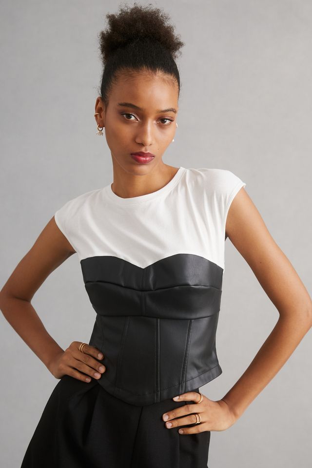 By Anthropologie Faux Leather Corset Top