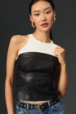 Pilcro Layered Corset Tank In Black