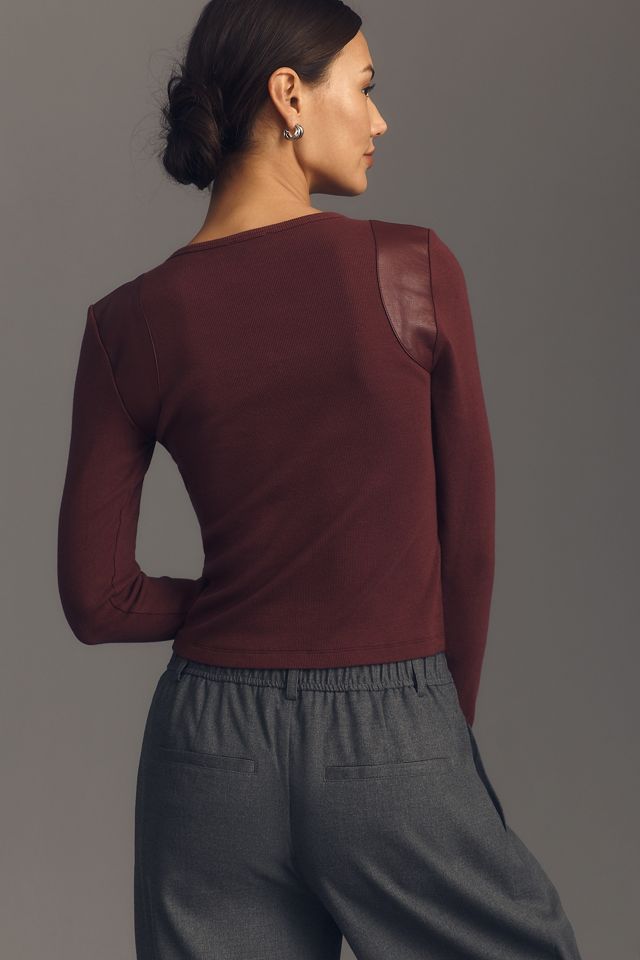 Maeve Faux Leather-Inset Pullover #1