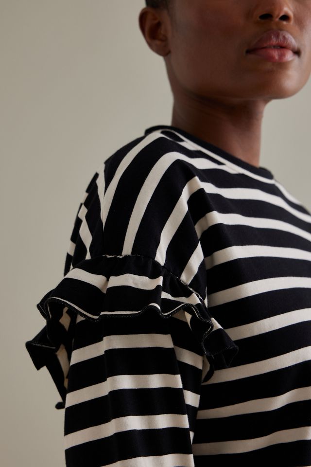 Striped Ruffle Sleeve Summer T-Shirt