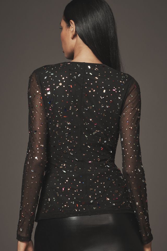 Hutch Evia Beaded Sheer Long-Sleeve Top #1