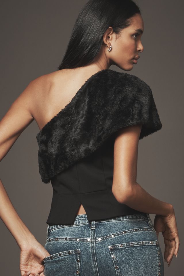 Hutch One-Shoulder Faux-Fur Top #1