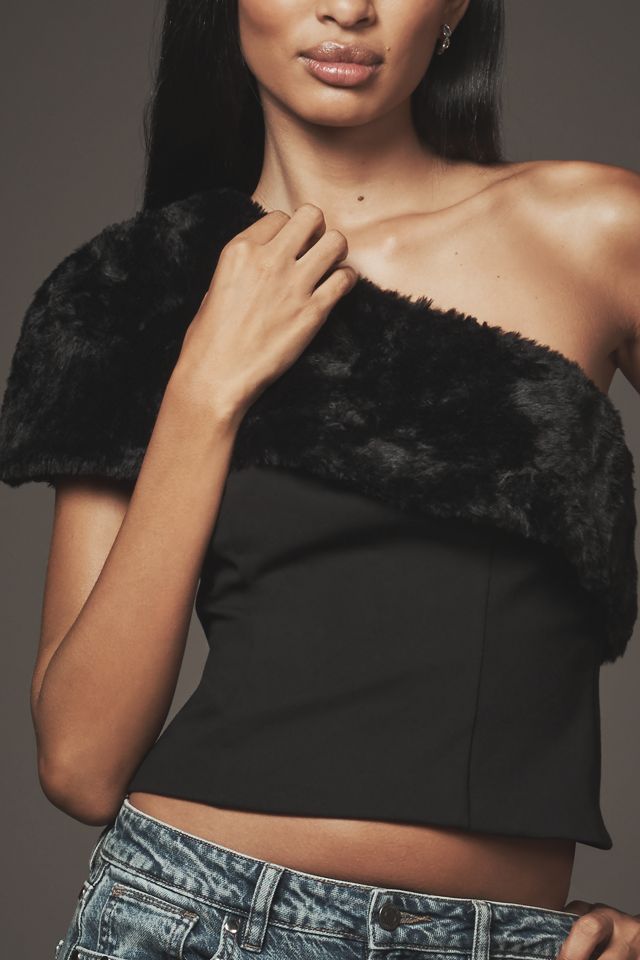 Hutch One-Shoulder Faux-Fur Top #2