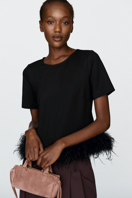 Hutch Ponte & Faux Feather Trim Top by Anthropologie
