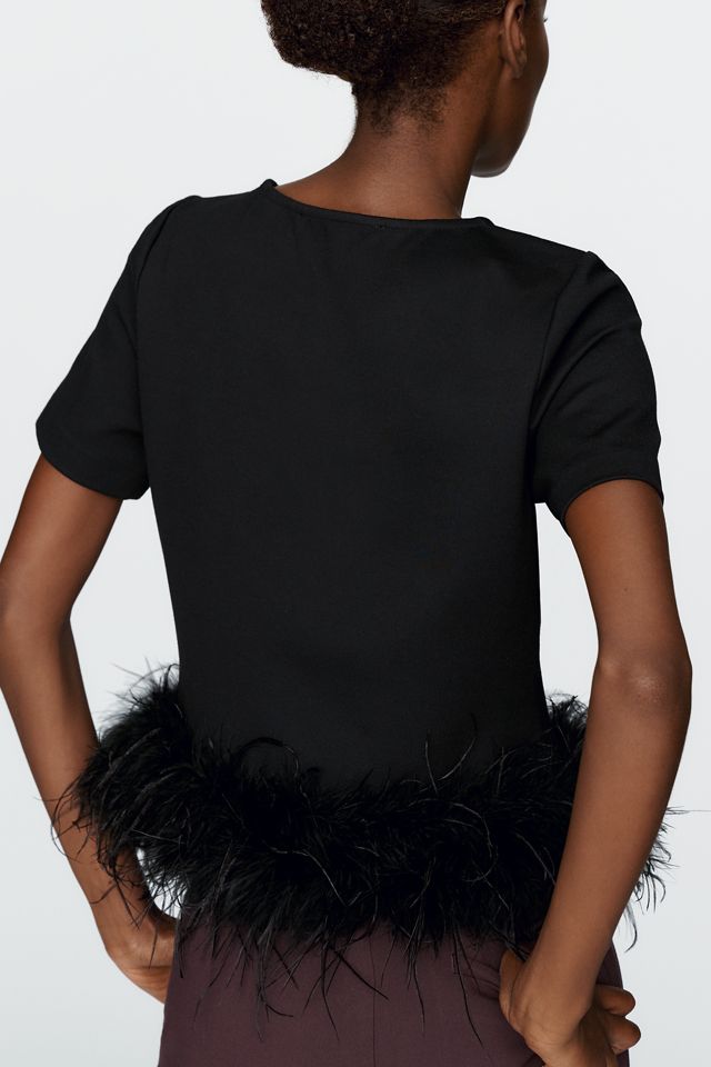 Hutch Ponte & Faux Feather Trim Top #2