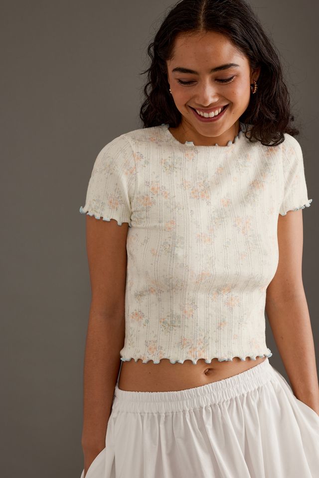 little cotton clothes  Pointelle T-shirt in Buttermilk